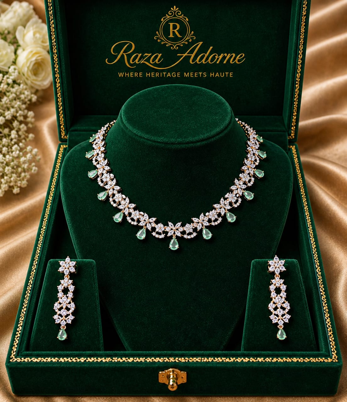 Mint Aurora American Diamond Set