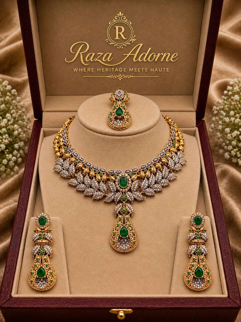 Emerald Majesty Antique Gold Set